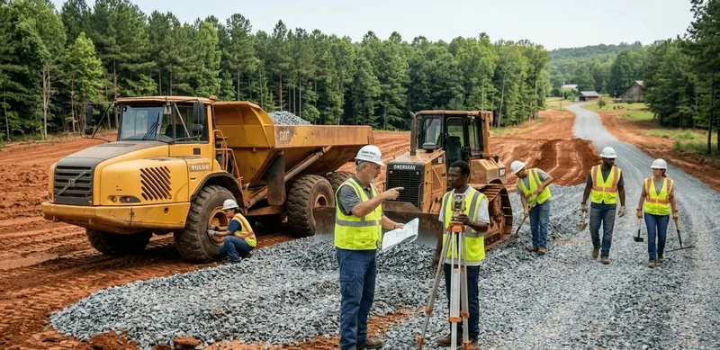 Dublin Gravel equipment and crew — gravel driveway work in Laurens County
